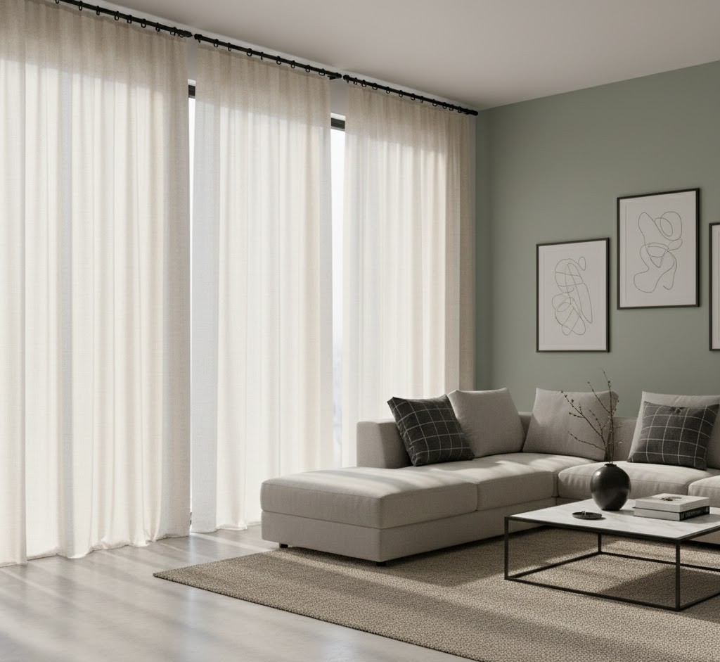 Modern living room with elegant curtains